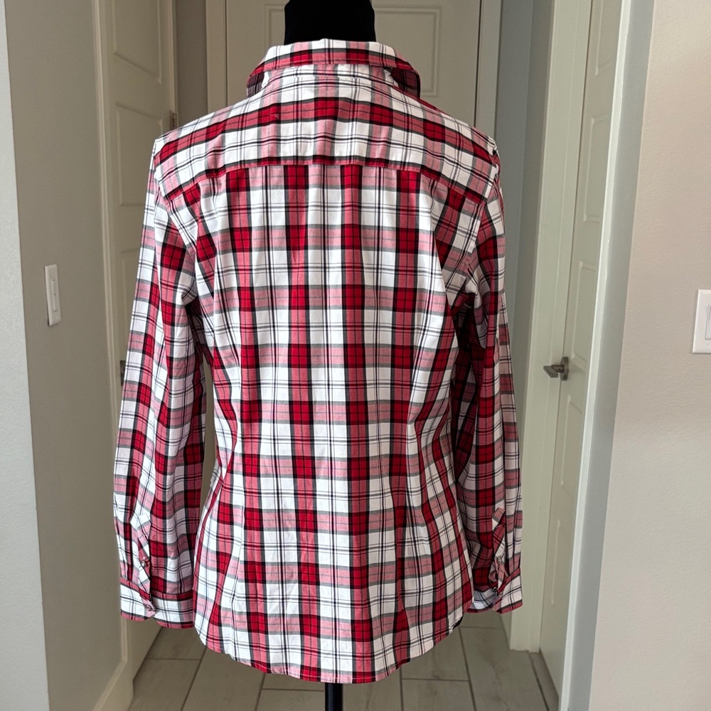 Talbots Red, White, Black Plaid Shirt Size 8P - Picture 9 of 13
